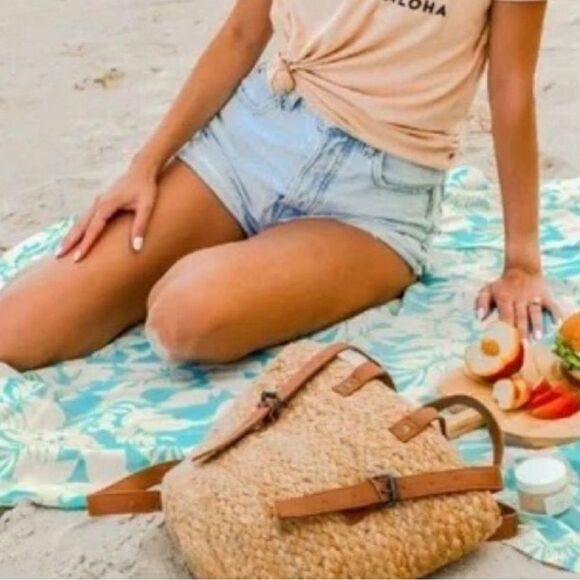 NWT XIX Palms Beachly The Shore Break Jute Insulated Picnic Cooler Backpack NEW - Picture 4 of 16